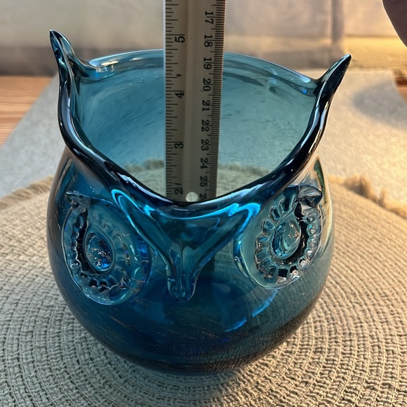 Blown Glass Owl Bowl Vase - Blue - Picture 4 of 11